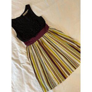 Anthropologie Burlap Brand Striped Dress With Embellished Rosette Bodice & Waist